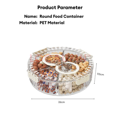 LOCAUPIN Round Food Container with Five Removable Compartments Transparent Kitchen Food Storage Dispenser with Lid