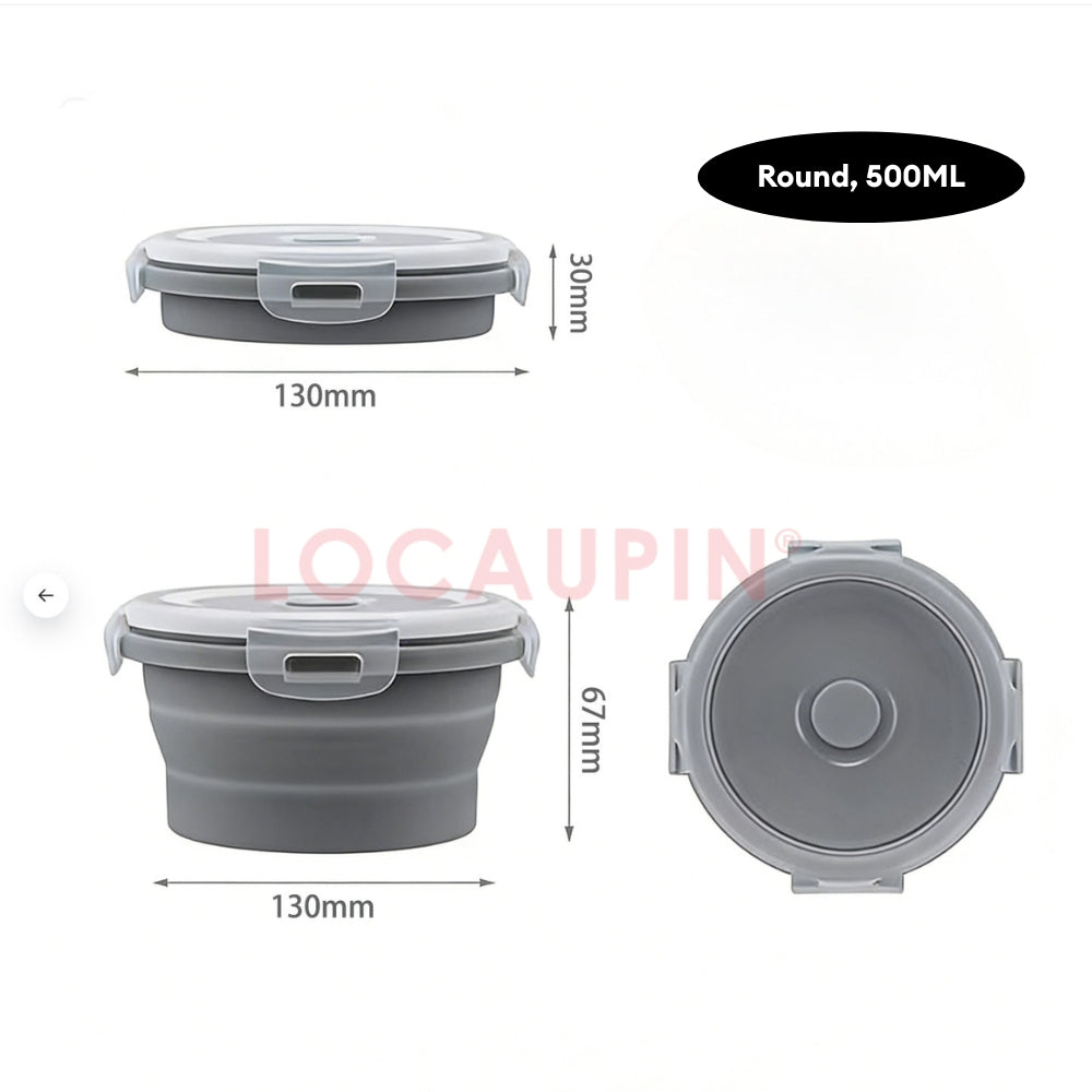 LOCAUPIN Foldable Sealed Silicone Food Storage Container Lunch Box with Lid and Air Valve Collapsible Kitchen Storage