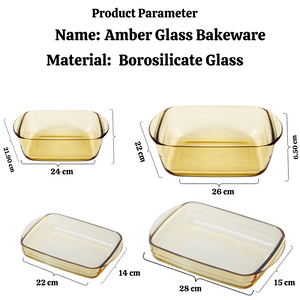 Locaupin Bundle of 4 Amber Borosilicate Bakeware Microwave Oven Safe Baking Plate Package Set Party Tray Food Container for Mommy