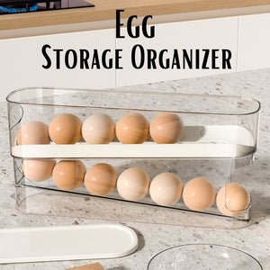 Locaupin Fridge Slide Type Egg Storage Organizer Pantry Double Automatic Egg Dispenser Drop Proof Food Grade Kitchen Egg Racks