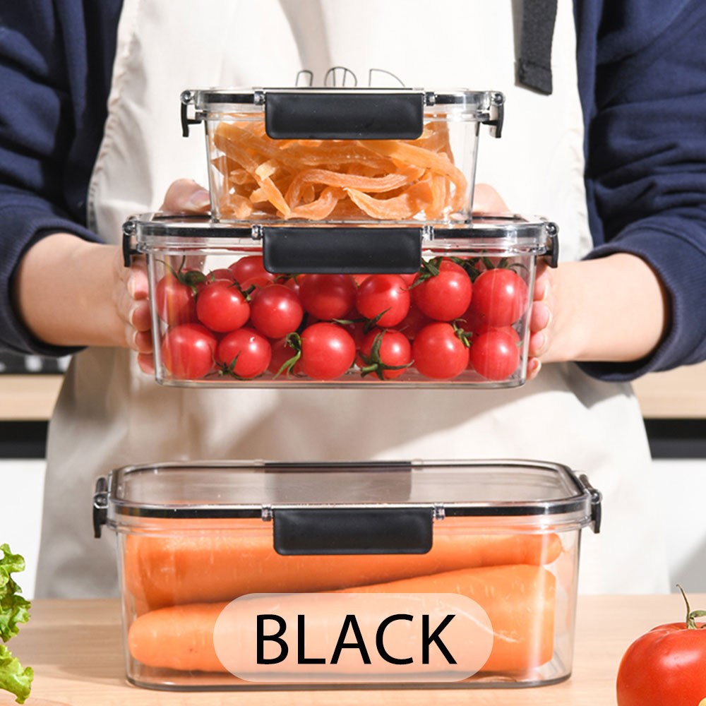 Locaupin 3in1 Airtight Locking Lid Food Container Transparent School Lunch Box Fridge Organizer Fruit Vegetable Fresh Keeper
