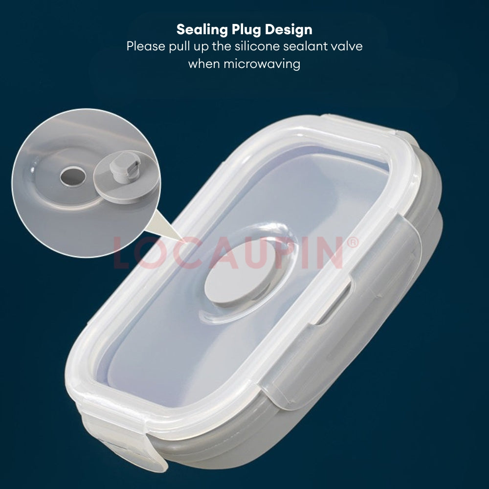 LOCAUPIN Foldable Sealed Silicone Food Storage Container Lunch Box with Lid and Air Valve Collapsible Kitchen Storage