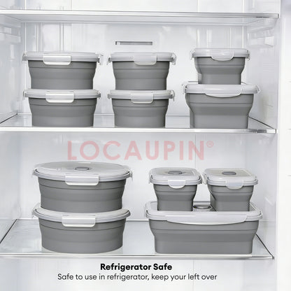 LOCAUPIN Foldable Sealed Silicone Food Storage Container Lunch Box with Lid and Air Valve Collapsible Kitchen Storage