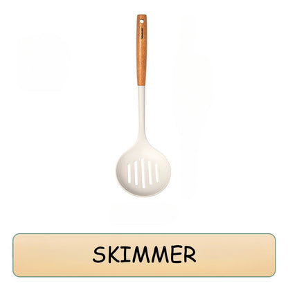 Locaupin High Quality Food Grade Silicone Cooking Utensils Kitchenware Spoon Ladle Turner With Wooden Handle Non Stick Cookware