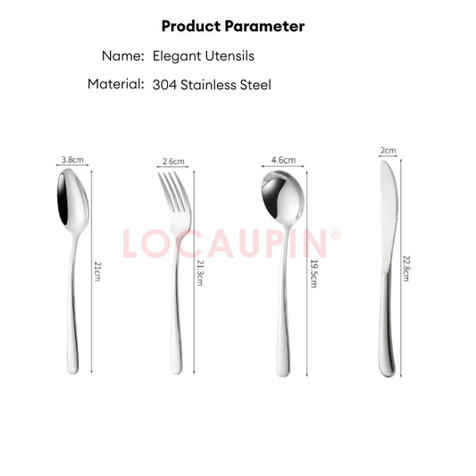 LOCAUPIN 304 Stainless Steel Tableware Cutlery Utensil Set Spoon and Fork Food Grade Premium Dinnerware Cutlery Sets
