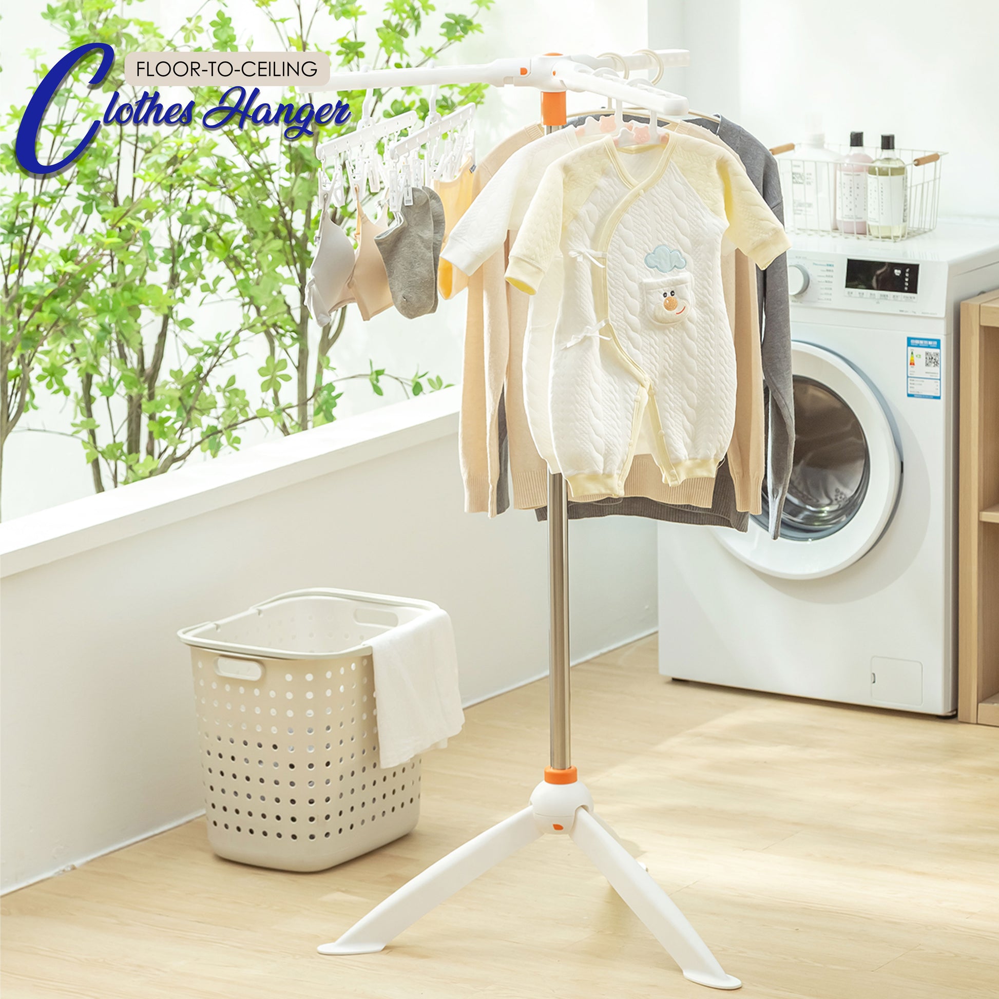 Locaupin Space Saving Tripod Clothes Drying Rack Laundry Garment Storage Hanger Organizer Indoor Outdoor Stand White