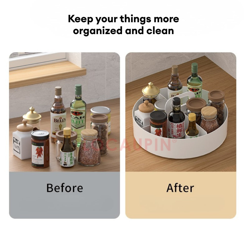 LOCAUPIN Rotatable Round Kitchen Storage Condiments Rack Organizer Seasoning Bottle Compartment Rotating Spice Rack