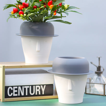 Locaupin Face Planter Self Watering Pot Outdoor Plants with Water Level Window Wicking Rope Drainage Hole Indoor Head Flower Vase