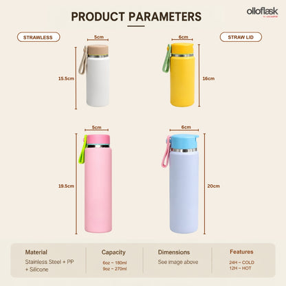 Locaupin MimiCup Series (6oz/9oz) Tumbler Sip & Strawless Insulated Vacuum Flask