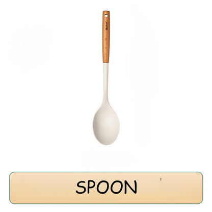 Locaupin High Quality Food Grade Silicone Cooking Utensils Kitchenware Spoon Ladle Turner With Wooden Handle Non Stick Cookware