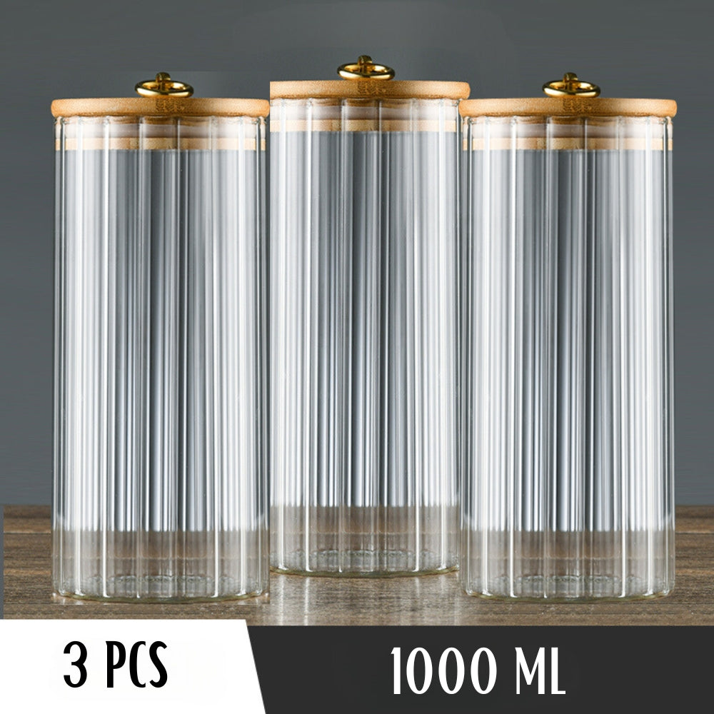 Locaupin High Quality Borosilicate Glass 3PCS Canister Jar Airtight Dry Food Container with Metal Ring Handle Kitchen Storage