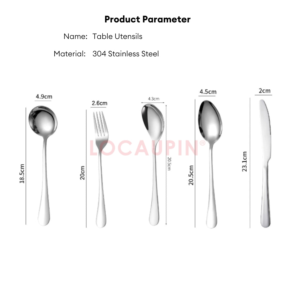 LOCAUPIN 304 Stainless Steel Wide Rounded Handle Utensil Set Spoon and Fork High Quality Cutlery Set Kitchen Tableware