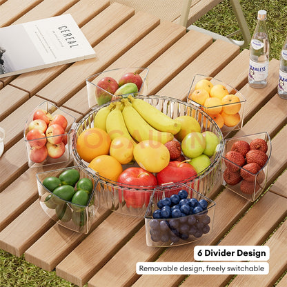 LOCAUPIN Round Food Container with Five Removable Compartments Transparent Kitchen Food Storage Dispenser with Lid