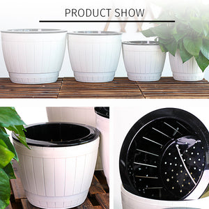 Locaupin Creative Imitation Wood Pattern Flower Pot Self Watering Planter with Drainage Hole Indoor Outdoor Plant Container