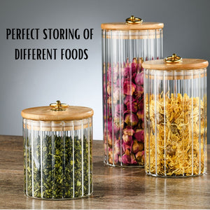 Locaupin High Quality Borosilicate Glass 3PCS Canister Jar Airtight Dry Food Container with Metal Ring Handle Kitchen Storage