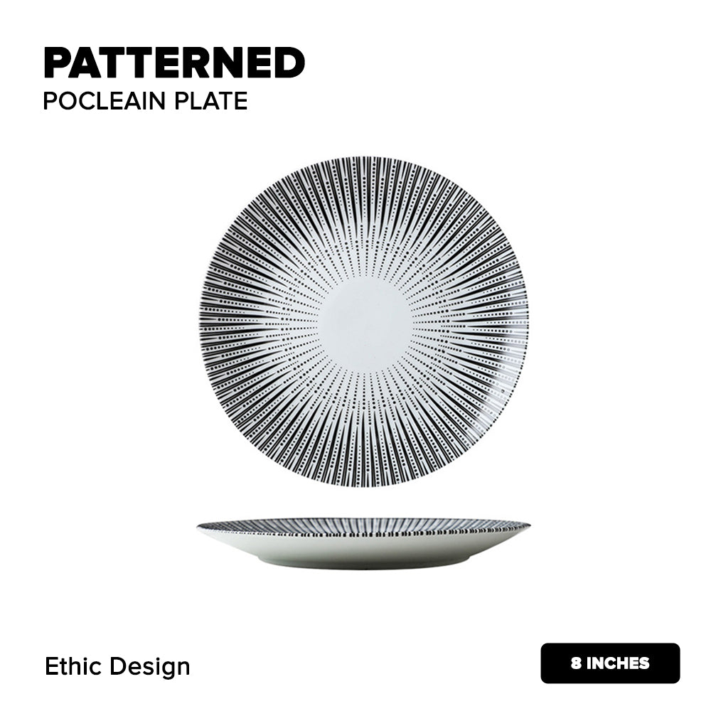 Locaupin Porcelain Dessert Dinner Plate Black and White Stripe Pattern Dinnerware For Salad Steak Pasta Serving Dish Microwave Safe