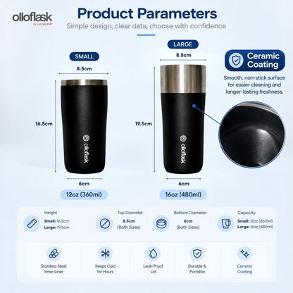 Locaupin Orbit Series (12oz/16oz) Insulated Coffee Cup Ceramic Coating Tumbler