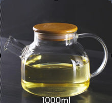 Load image into Gallery viewer, Locaupin Tea Pot Maker with Removable Spout Filter Heat Resistant Borosilicate Glass Bamboo Lid Kettle Hot Cold Beverage
