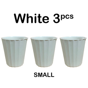 Locaupin White Line Textured Flower Pot Modern Home Garden Plants Outdoor Decor Wicking Rope Self Watering Planter