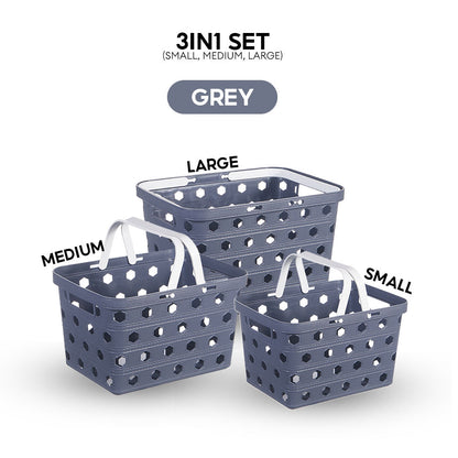 Locaupin Plastic Basket Bin with Handle Multipurpose Kitchen Countertop Laundry Toiletries Organizer Stackable Closet Storage