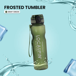 Locaupin Frosted Sports Water Bottle with Motivational Time Marker Tumbler Portable Wrist Strap Fitness Gym Office Outdoor