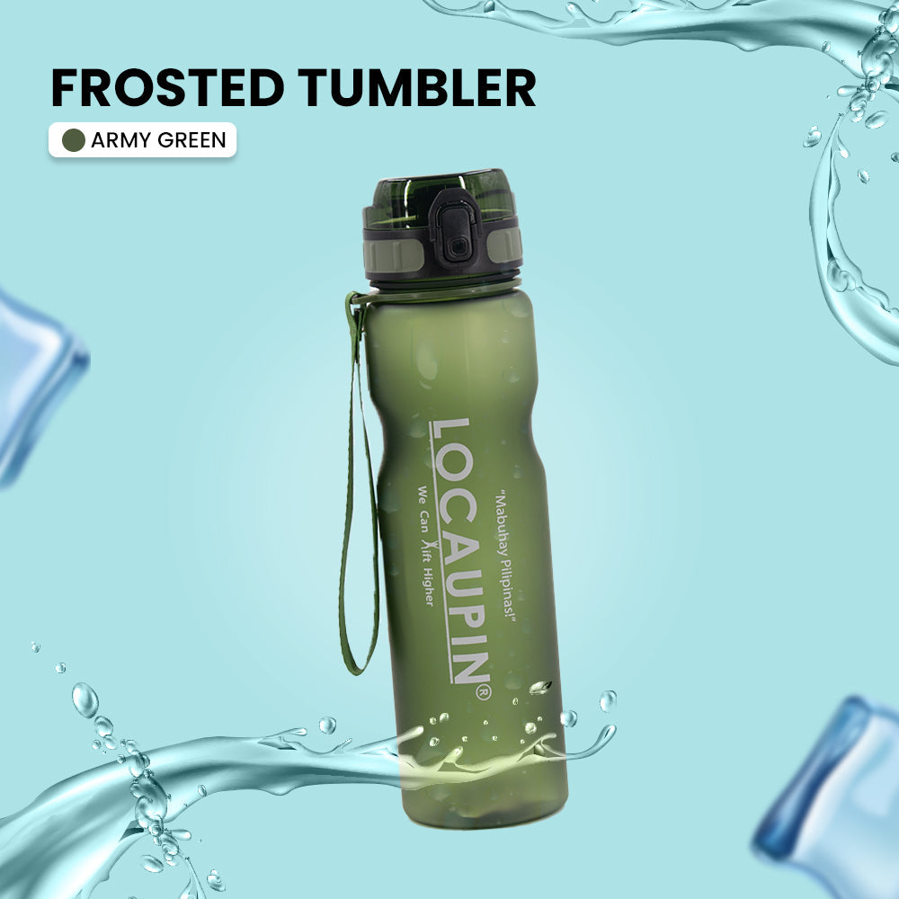 Locaupin Frosted Sports Water Bottle with Motivational Time Marker Tumbler Portable Wrist Strap Fitness Gym Office Outdoor