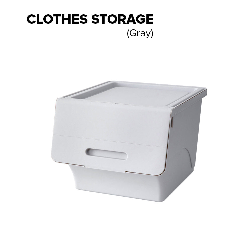 Locaupin Stackable Bin Flip On Lid Multifunctional Storage Basket Box Wardrobe Cabinet Closet Organizer Shelf For Clothes Toys Snacks Supplies