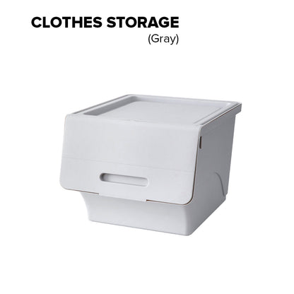 Locaupin Stackable Bin Flip On Lid Multifunctional Storage Basket Box Wardrobe Cabinet Closet Organizer Shelf For Clothes Toys Snacks Supplies