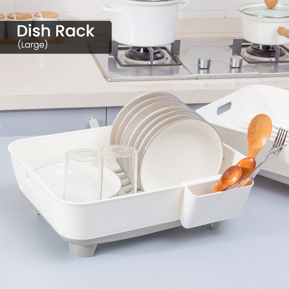 Locaupin Kitchen Sink Countertop Dish Drying Rack Multifunctional Draining Tray Washing Fruits Vegetable Basket with Utensil Holder