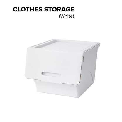 Locaupin Stackable Bin Flip On Lid Multifunctional Storage Basket Box Wardrobe Cabinet Closet Organizer Shelf For Clothes Toys Snacks Supplies