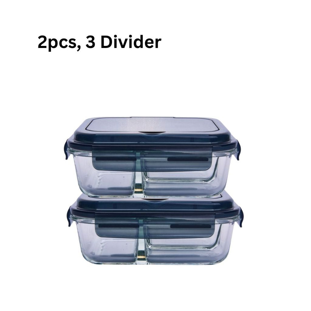 LOCAUPIN Glass Lunch Box with Spoon and Fork Microwavable Oven Safe Divider Food Storage Container