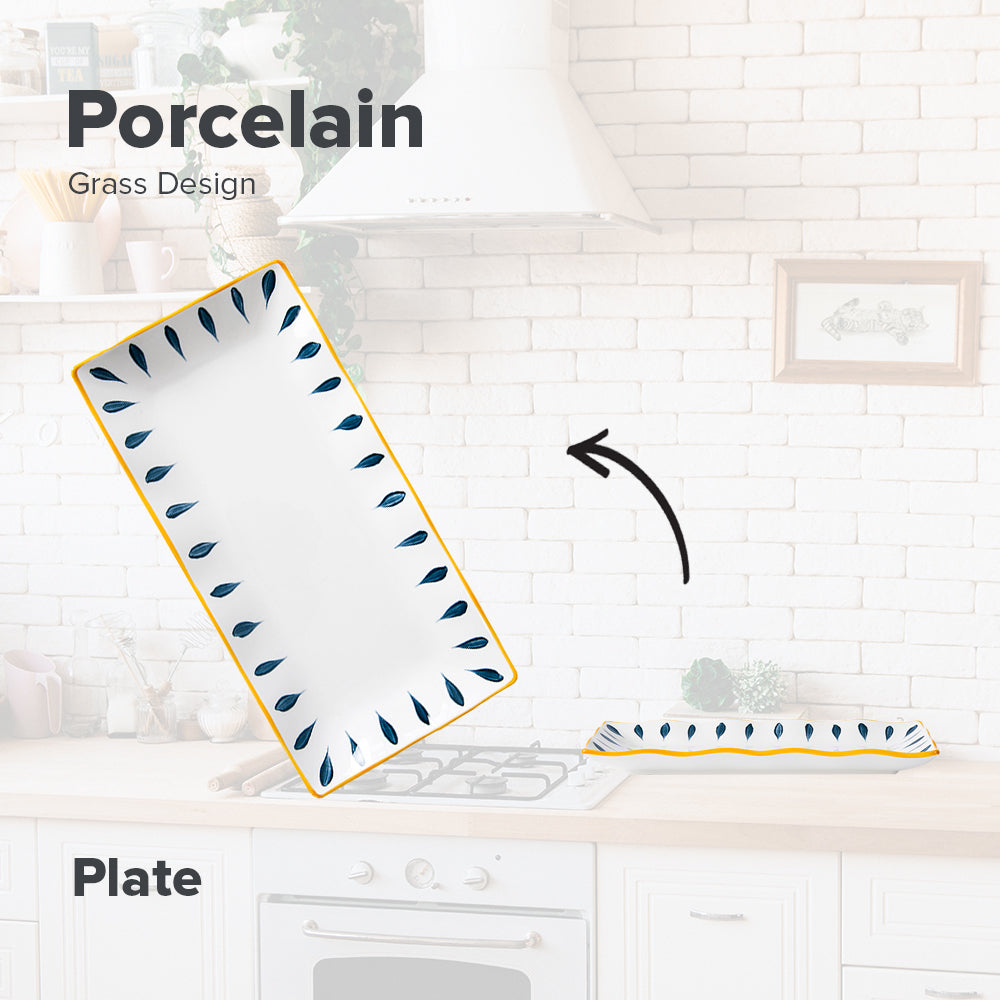 Locaupin Grass Pattern Japanese Style Porcelain Tableware Dining Plate Dip Sauce Compartment Pasta Soup Bowl Serving Dish Platter Dessert Saucer