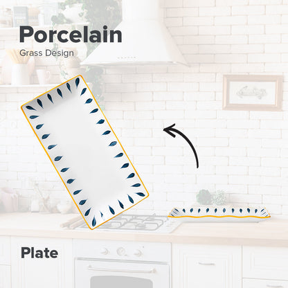 Locaupin Grass Pattern Japanese Style Porcelain Tableware Dining Plate Dip Sauce Compartment Pasta Soup Bowl Serving Dish Platter Dessert Saucer