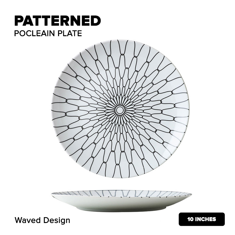 Locaupin Porcelain Dessert Dinner Plate Black and White Stripe Pattern Dinnerware For Salad Steak Pasta Serving Dish Microwave Safe