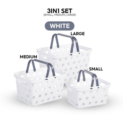 Locaupin Plastic Basket Bin with Handle Multipurpose Kitchen Countertop Laundry Toiletries Organizer Stackable Closet Storage