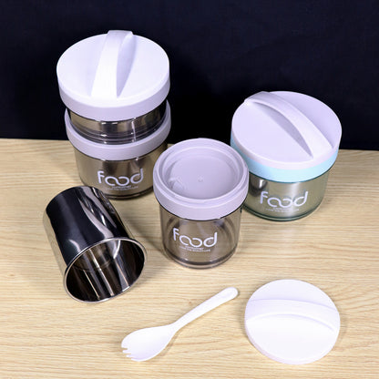 Locaupin Home Lunch Box Free Spoon Stainless Steel Liner Food Keeper Smart Diet Storage Container with Handle For Kids Adult Office Travel Use