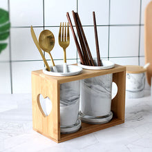 Load image into Gallery viewer, Locaupin Nordic Porcelain Kitchen Utensils Cutlery Holder Rack Chopstick Spoon Fork Jar Container Bamboo Cage Storage with Drainer
