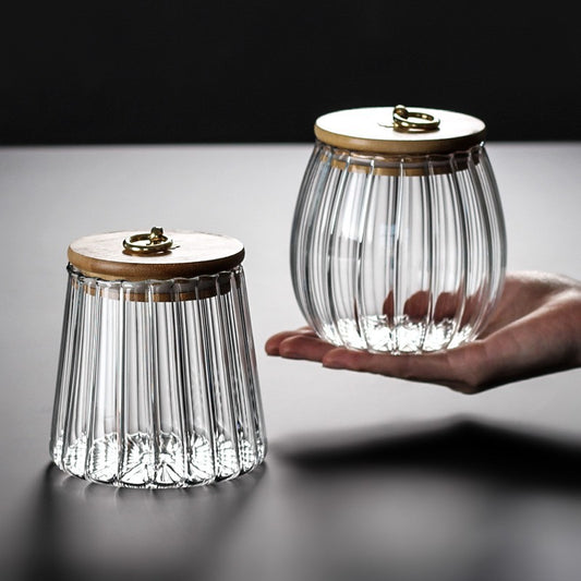 Locaupin Borosilicate Glass Canister Bamboo Lid Airtight Jar Container with Metal Ring Handle Candy Nuts Cookie Dry Food Storage
