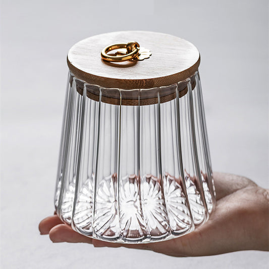 Locaupin Borosilicate Glass Canister Bamboo Lid Airtight Jar Container with Metal Ring Handle Candy Nuts Cookie Dry Food Storage