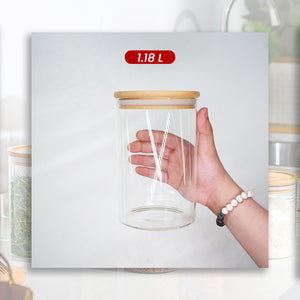 Locaupin Bamboo Lid Candy Jar Glass Canister Party Food Storage Transparent Container Cookies Cereal