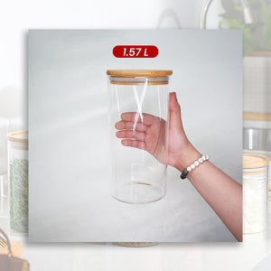 Locaupin Bamboo Lid Candy Jar Glass Canister Party Food Storage Transparent Container Cookies Cereal