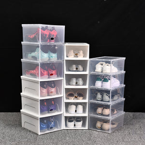Locaupin Frosted With Lid Shoe Box Cabinet Organizer Dust-Proof Disassemble Clamshell Plastic Storage Case Set