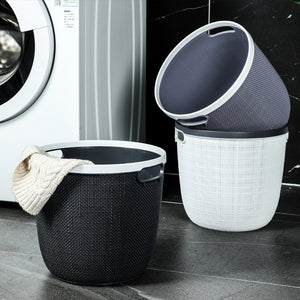 Locaupin Japanese Style Hand Held Clothes Sundry Laundry Round Washing Basket Textured Design Plastic Storage Organizer For Toys Cosmetics (Large)