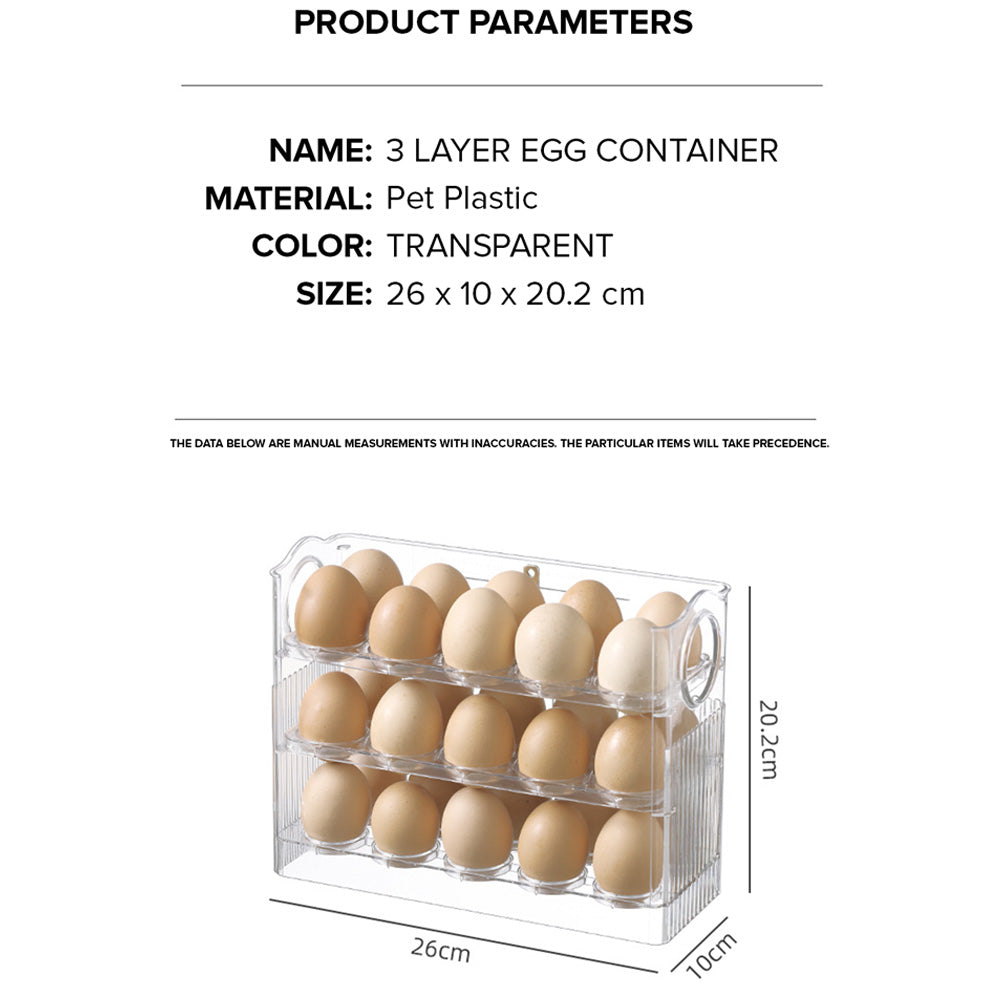 Plastic Egg Holder for Refrigerator 3-Layer Flip Fridge Egg Tray Container,  Kitchen Countertop Fresh Egg Storage Container 30 Grid