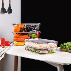 Locaupin Kitchen Pantry Cabinet PET Plastic Fridge Container Transparent Food Storage Organizer For Vegetables Fruits Basket Bin