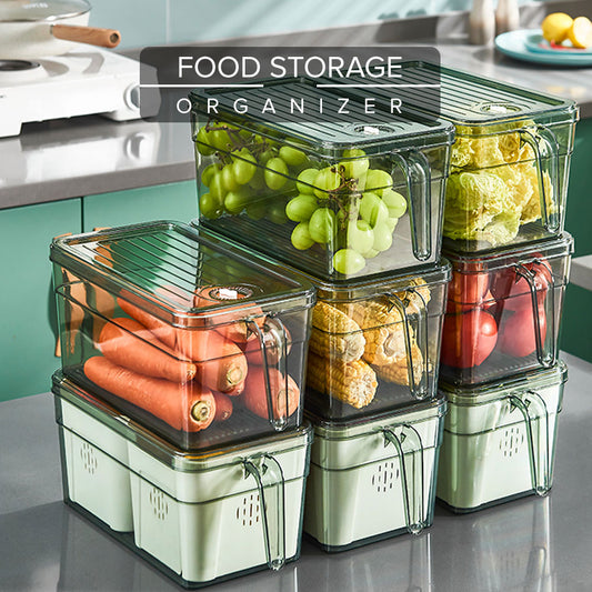Locaupin Stackable Fridge Organizer with Lid Long Time Preserve Freshness Fruit Vegetable Bin Refrigerator Clear Food Container