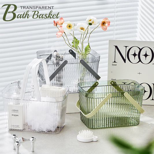 Locaupin Transparent Multipurpose Storage Basket with Handle Bathroom Vanity Cosmetic Shower Tote Organizer Bin