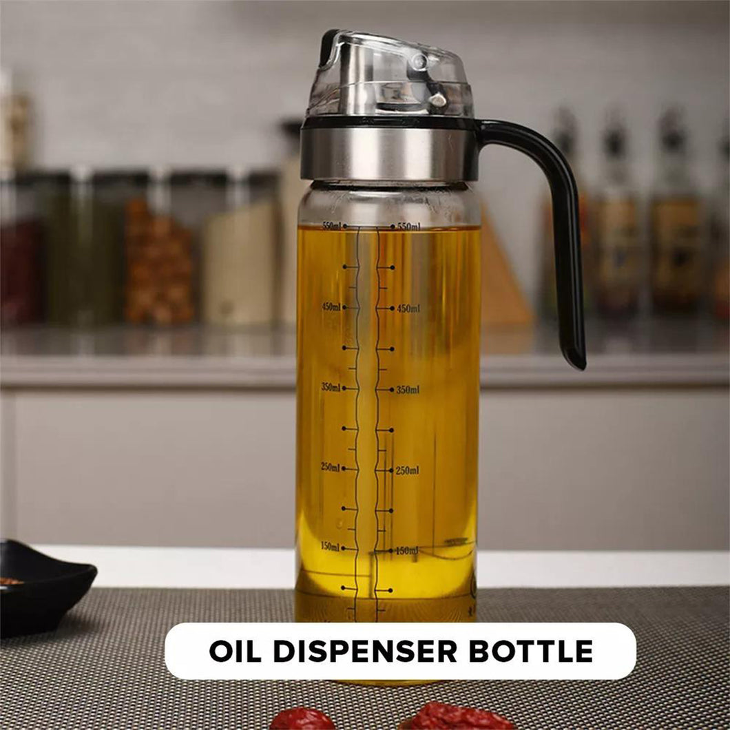 Locaupin 550ml Borosilicate Glass Bottle Kitchen Condiments Oil Dispenser with Handle Easy Refill Measuring Jar Container
