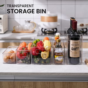 Locaupin Kitchen Fridge Storage Bin Organizer Box Pantry Food Vegetable Fruits Container Multifunctional Transparent Basket (PET Plastic)