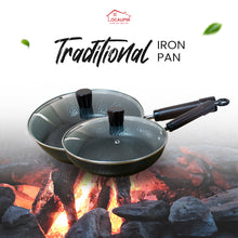 Load image into Gallery viewer, Locaupin Traditional Non-Stick and Non-Coated Easy Cooking Textured Frying Pan Home Stainless Iron Pot with Wooden Handle Suitable For All Stove
